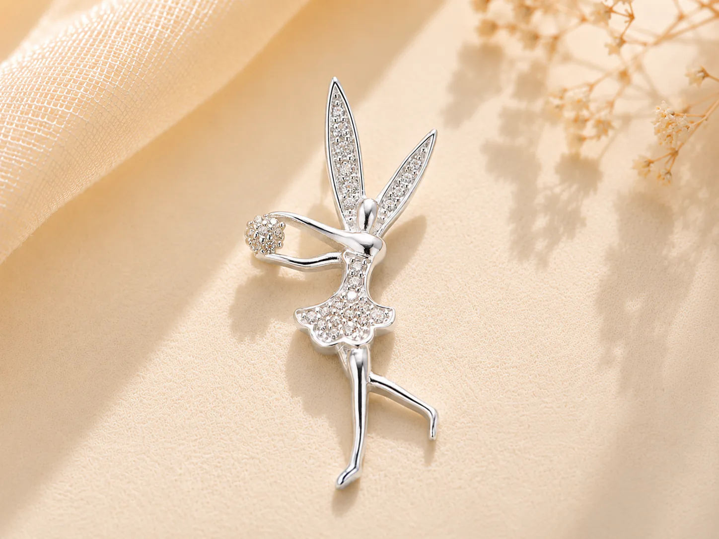 Silver fairy pendant with pavé details