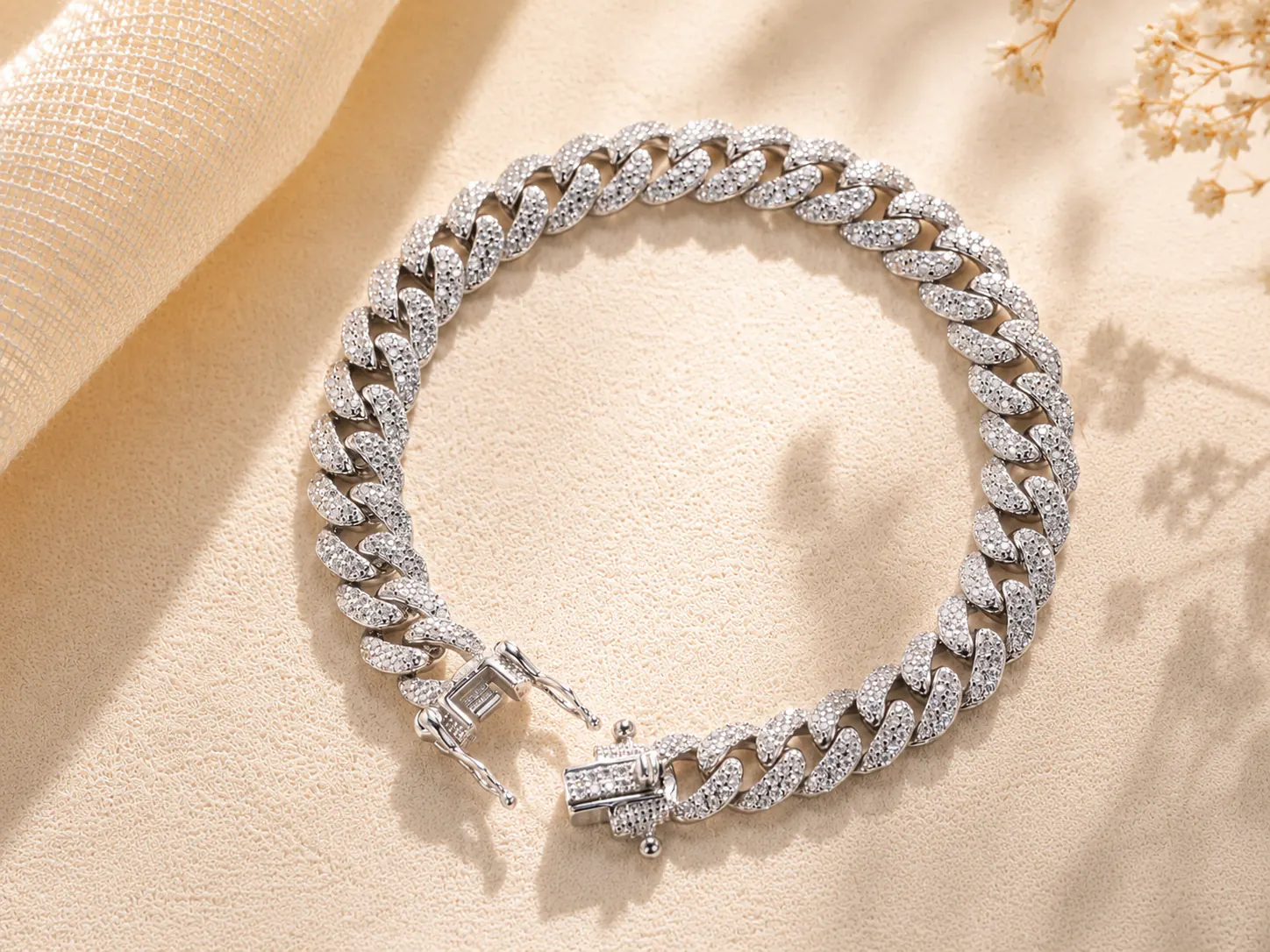 Pavé silver Cuban link bracelet