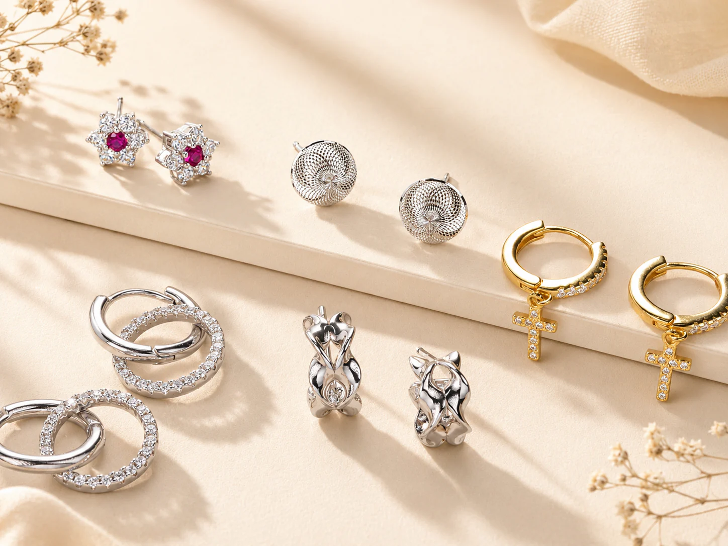 Silver earring collection for wholesale