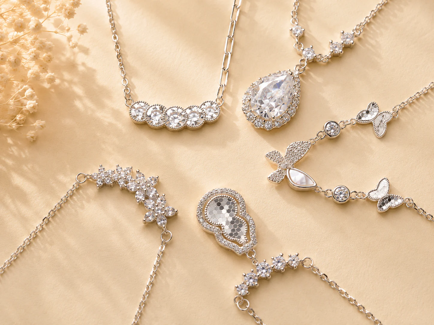 Silver necklace collection for wholesale