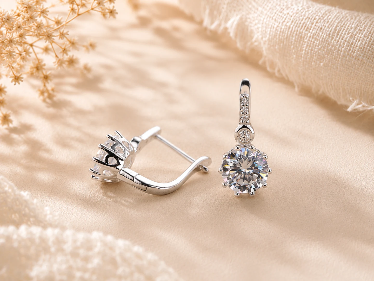 Crystal Drop Huggies silver earring reference style