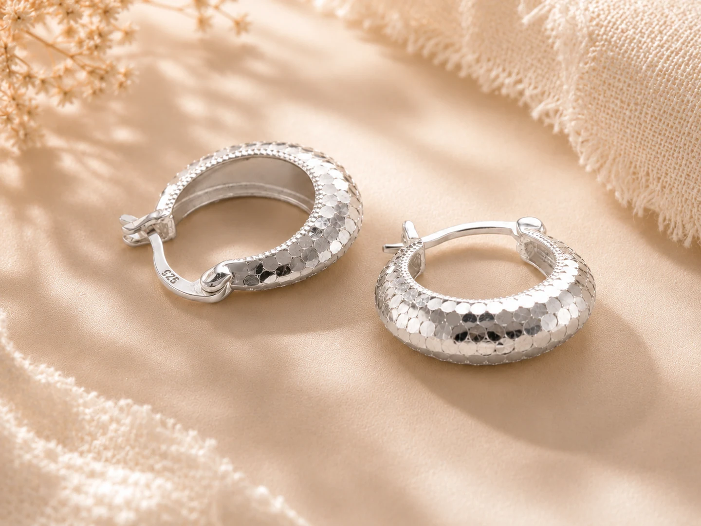 Textured Hoop Earrings silver earring reference style