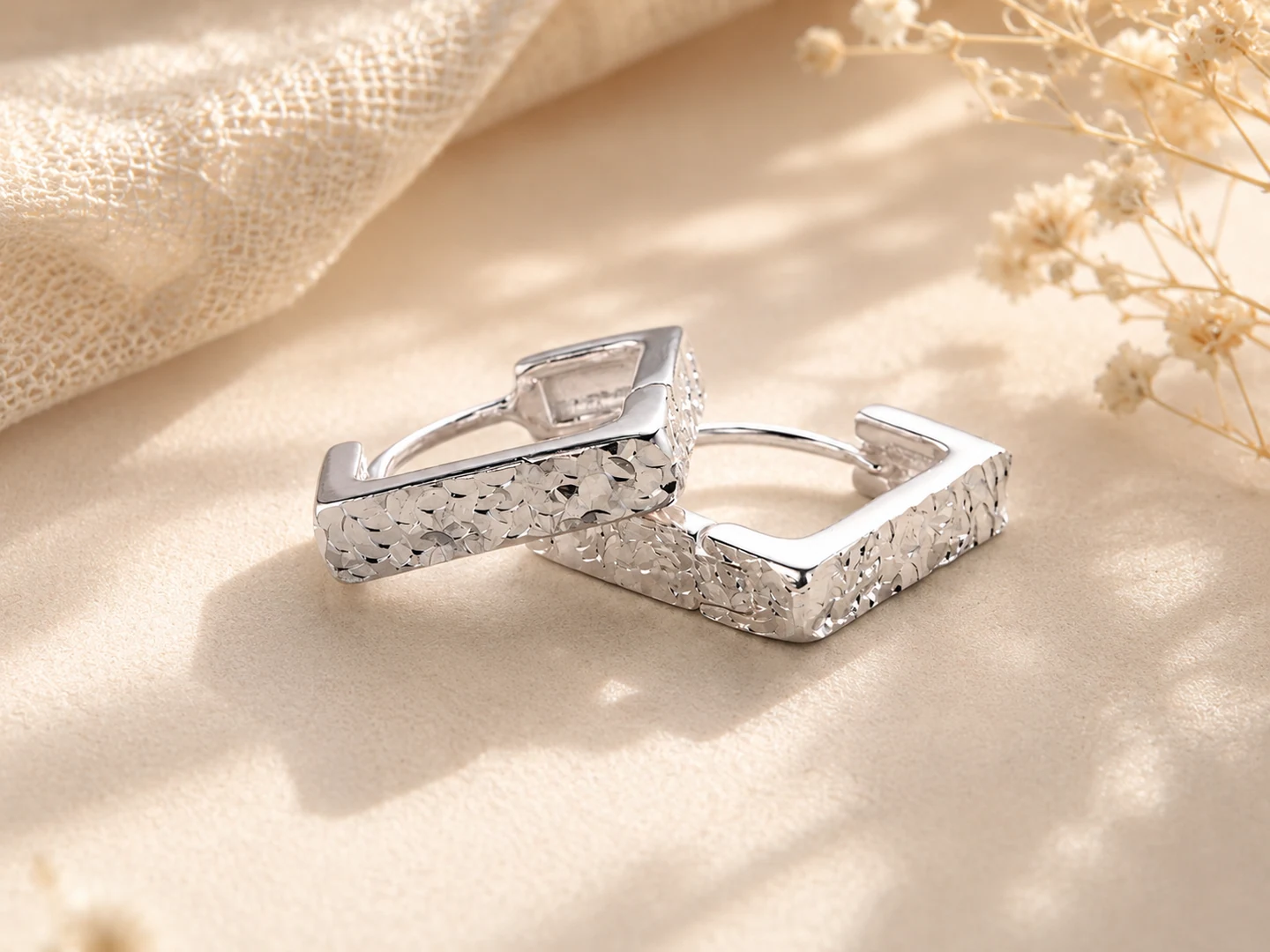 Square Huggie Earrings silver earring reference style