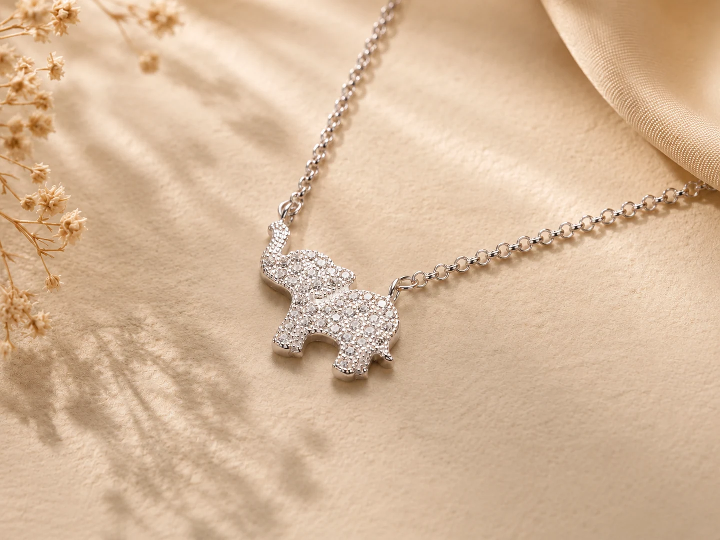 Elephant motif silver necklace reference style