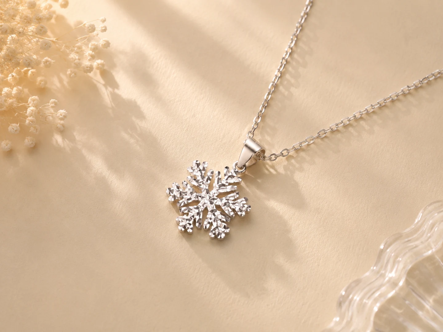 Snowflake pendant silver necklace reference style