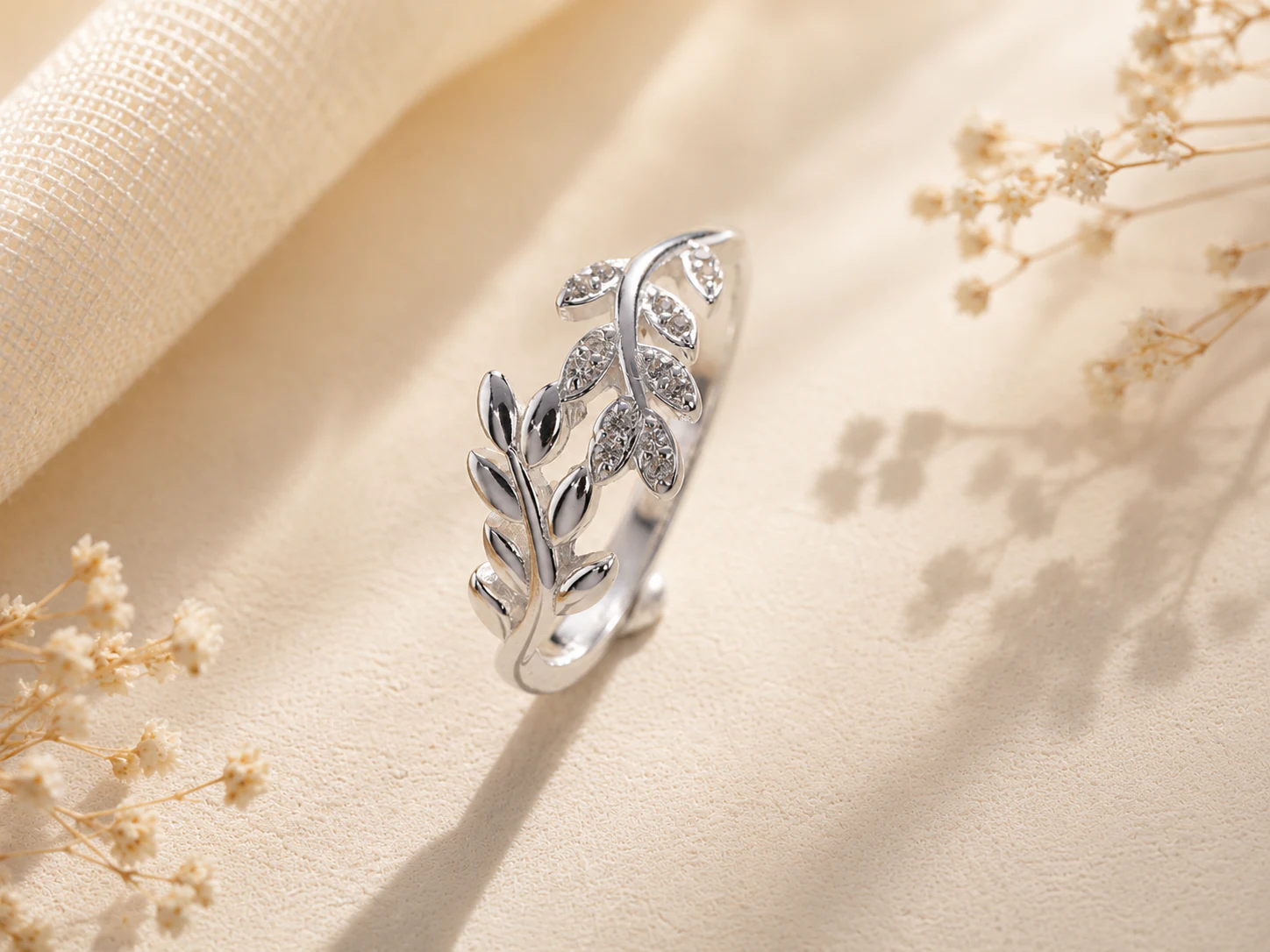 Silver leaf branch ring reference style