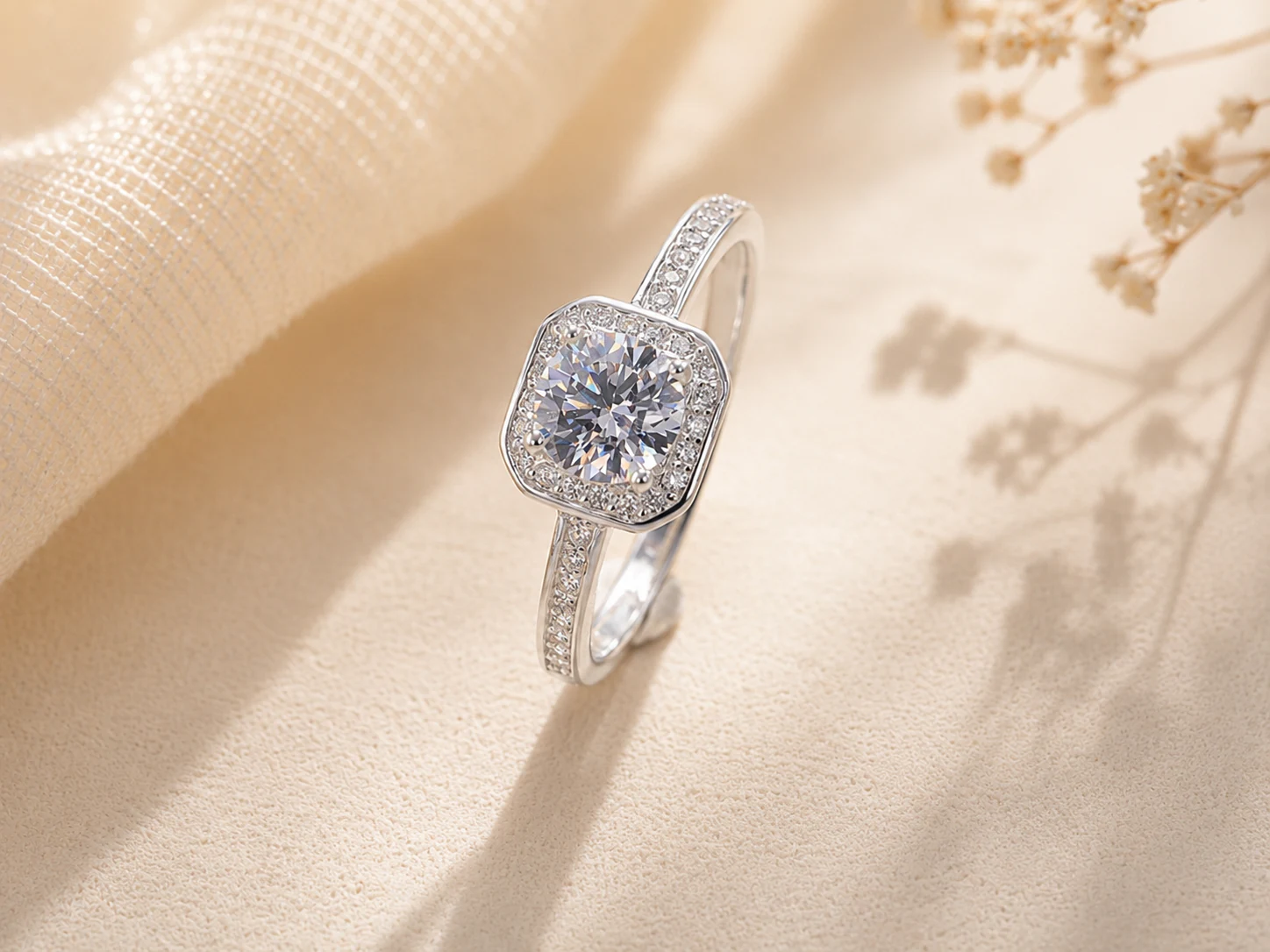 Silver cushion halo ring reference style