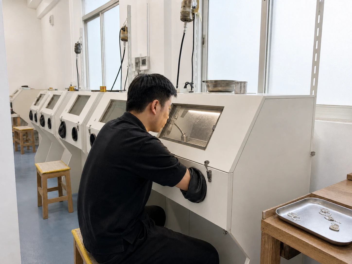 Jewelry surface finishing in an enclosed polishing workstation